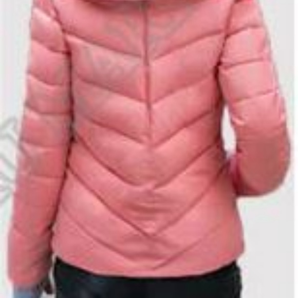 Pink Puffer Lightweight Coat with Double Collar - Picture 4 of 4